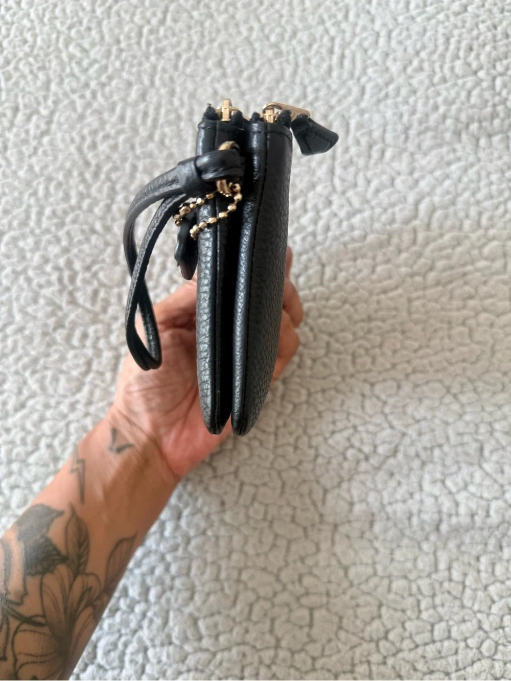 Coach Black Pebbled Leather Double Zip Wristlet Wallet Clutch Gold Hardware